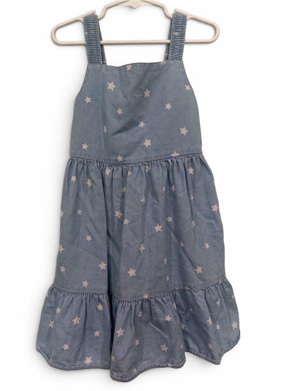 Blue Chambray Star Print Tiered Sundress